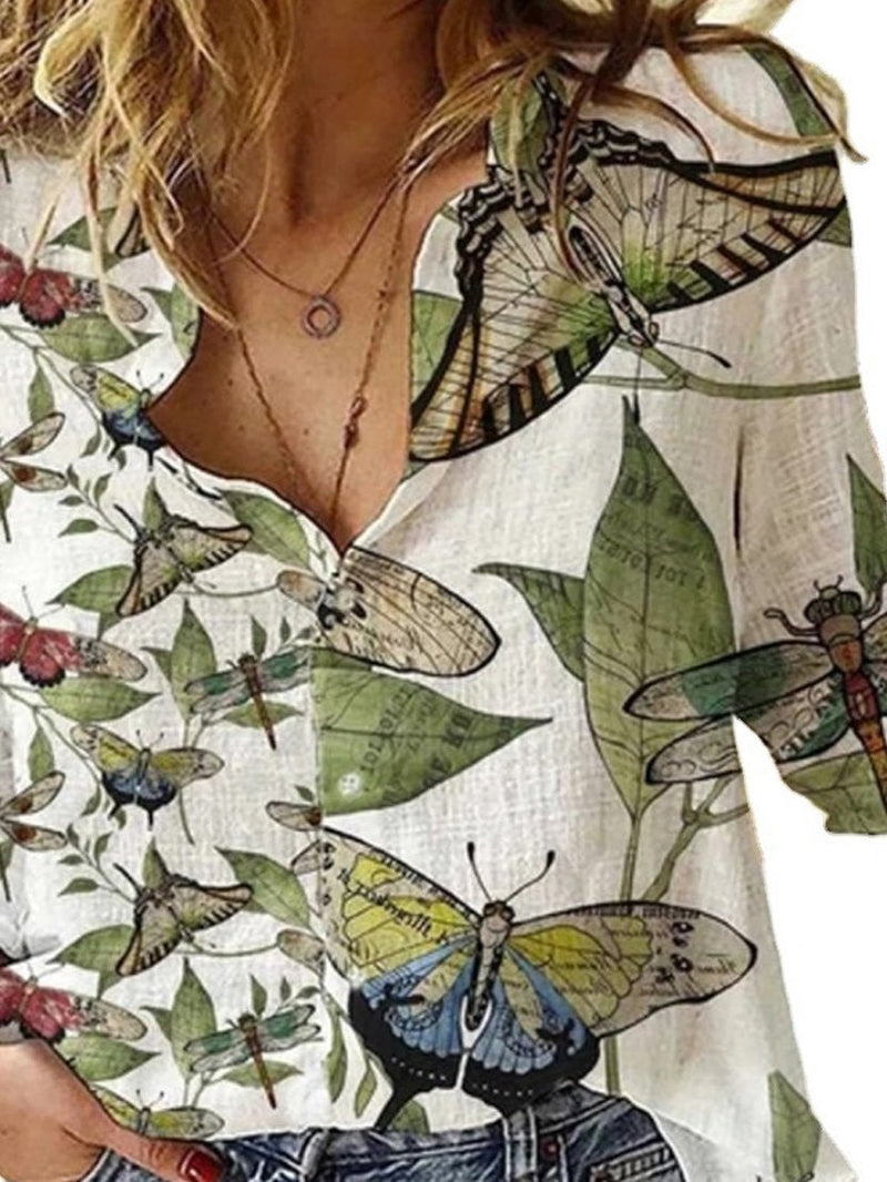 Women's Blouses Butterfly Print Button Long Sleeve Blouse - Blouses - INS | Online Fashion Free Shipping Clothing, Dresses, Tops, Shoes - 15/11/2021 - BLO2111151431 - Blouses