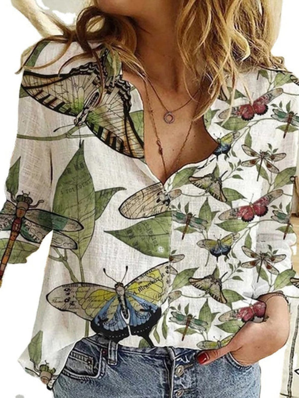 Women's Blouses Butterfly Print Button Long Sleeve Blouse - Blouses - INS | Online Fashion Free Shipping Clothing, Dresses, Tops, Shoes - 15/11/2021 - BLO2111151431 - Blouses