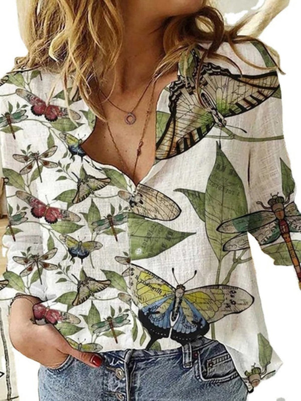 Women's Blouses Butterfly Print Button Long Sleeve Blouse - Blouses - INS | Online Fashion Free Shipping Clothing, Dresses, Tops, Shoes - 15/11/2021 - BLO2111151431 - Blouses