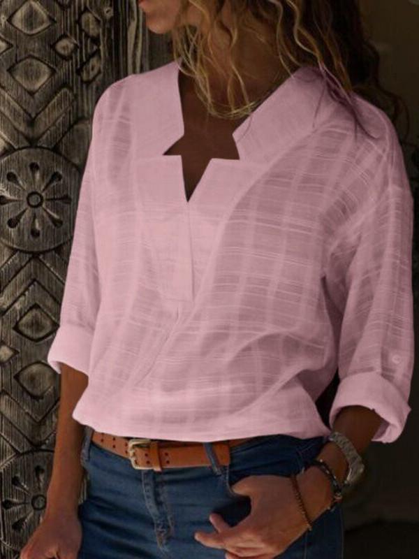 Women's Blouses Casual Solid V-Neck Long Sleeve Blouse - Blouses - INS | Online Fashion Free Shipping Clothing, Dresses, Tops, Shoes - 10-20 - 23/10/2021 - BLO2110231383