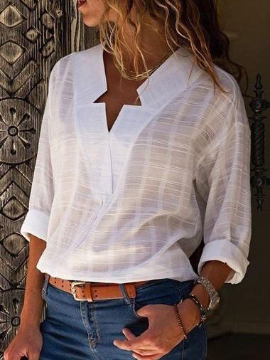 Women's Blouses Casual Solid V-Neck Long Sleeve Blouse - Blouses - INS | Online Fashion Free Shipping Clothing, Dresses, Tops, Shoes - 10-20 - 23/10/2021 - BLO2110231383