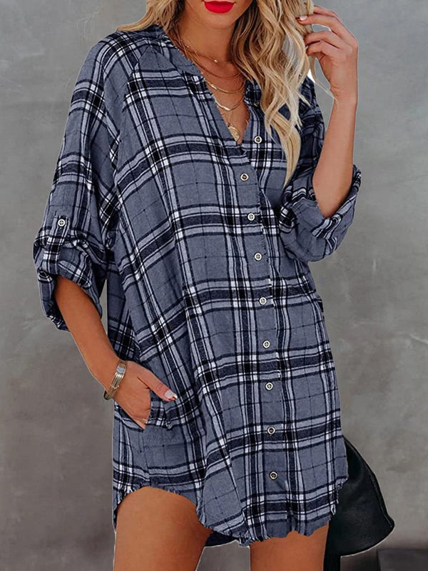 Women's Blouses Check Printed V-Neck Pocket Long Sleeve Blouse - Blouses - Instastyled | Online Fashion Free Shipping Clothing, Dresses, Tops, Shoes - 06/12/2021 - 20-30 - BLO2112061468