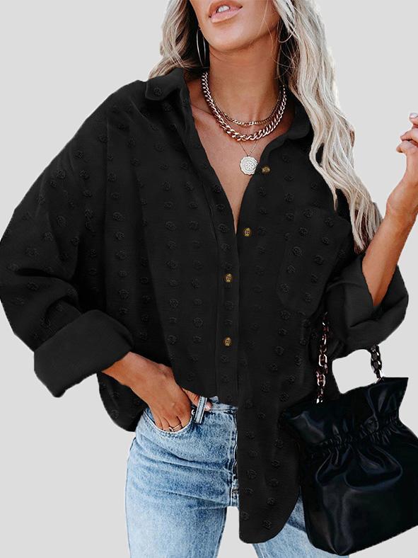 Women's Blouses Chiffon Jacquard Lapel Long Sleeve Buttoned Loose Blouses - Blouses - INS | Online Fashion Free Shipping Clothing, Dresses, Tops, Shoes - 18/08/2021 - 20-30 - BLO2108191310