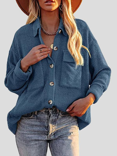 Women's Blouses Corduroy Pocket Button Long Sleeve Blouses - Blouses - INS | Online Fashion Free Shipping Clothing, Dresses, Tops, Shoes - 20-30 - 26/09/2021 - BLO2109261340