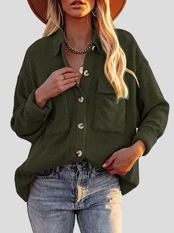 Women's Blouses Corduroy Pocket Button Long Sleeve Blouses - Blouses - INS | Online Fashion Free Shipping Clothing, Dresses, Tops, Shoes - 20-30 - 26/09/2021 - BLO2109261340