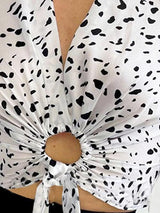 Women's Blouses Cow Pattern V-Neck Tie Hollow Long Sleeve Crop Blouse - Blouses - INS | Online Fashion Free Shipping Clothing, Dresses, Tops, Shoes - 16/11/2021 - 30-40 - BLO2111161434