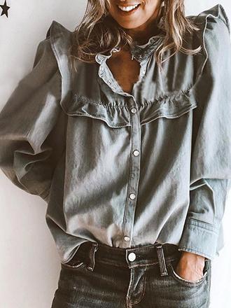 Women's Blouses Doll Collar Long Sleeve Button Denim Blouse - Blouses - INS | Online Fashion Free Shipping Clothing, Dresses, Tops, Shoes - 08/10/2021 - 30-40 - BLO2110081365