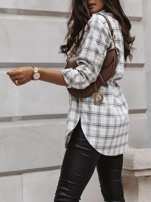 Women's Blouses Fashion Plaid Button Long Sleeve Long Blouses - Blouses - INS | Online Fashion Free Shipping Clothing, Dresses, Tops, Shoes - 20-30 - 24/08/2021 - BLO2108251318