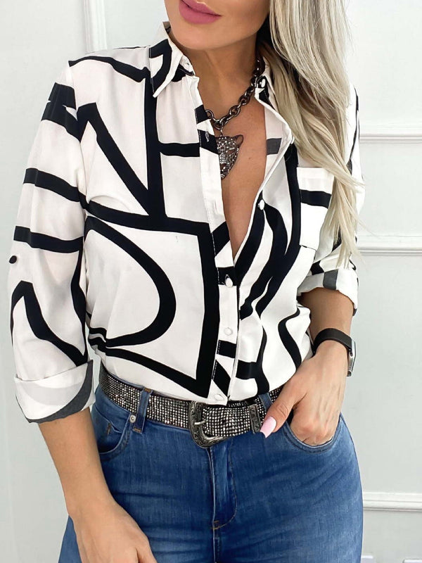 Women's Blouses Fashion Print Button Long Sleeve Blouse - Blouses - Instastyled | Online Fashion Free Shipping Clothing, Dresses, Tops, Shoes - 22/12/2021 - 30-40 - BLO2112221497