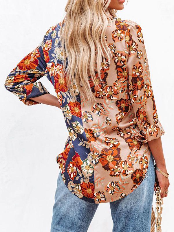 Women's Blouses Floral Contrast Print Long Sleeve Lapel Button Blouses - Blouses - INS | Online Fashion Free Shipping Clothing, Dresses, Tops, Shoes - 13/09/2021 - 20-30 - BLO2109131330