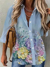 Women's Blouses Floral Long Sleeve Single-Breasted Lapel Blouse - Blouses - INS | Online Fashion Free Shipping Clothing, Dresses, Tops, Shoes - 20-30 - 26/09/2021 - BLO2109261347