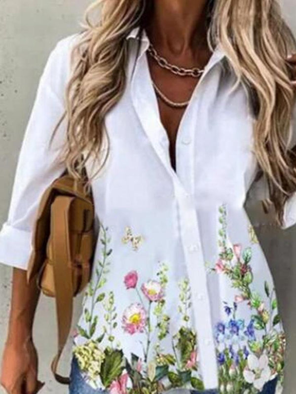 Women's Blouses Floral Long Sleeve Single-Breasted Lapel Blouse - Blouses - INS | Online Fashion Free Shipping Clothing, Dresses, Tops, Shoes - 20-30 - 26/09/2021 - BLO2109261347