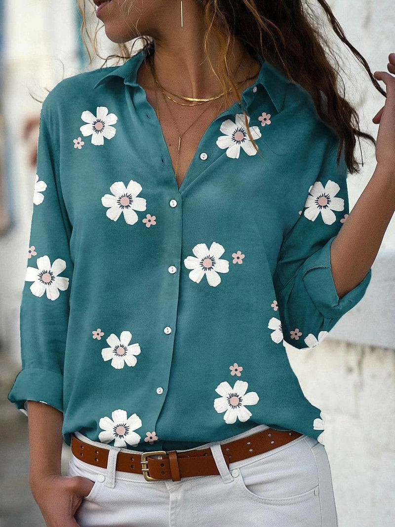 Women's Blouses Flower Lapel Button Long Sleeve Blouse - Blouses - Instastyled | Online Fashion Free Shipping Clothing, Dresses, Tops, Shoes - 02/12/2021 - 20-30 - BLO2112021459