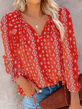 Women's Blouses Flower Print V-Neck Long Sleeve Blouse - Blouses - INS | Online Fashion Free Shipping Clothing, Dresses, Tops, Shoes - 20-30 - 26/09/2021 - BLO2109261352