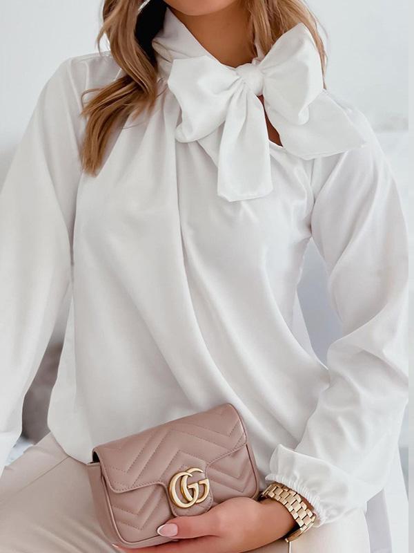 Women's Blouses High Neck Bow Long Sleeve Blouse - Blouses - Instastyled | Online Fashion Free Shipping Clothing, Dresses, Tops, Shoes - 15/12/2021 - BLO2112151488 - Blouses