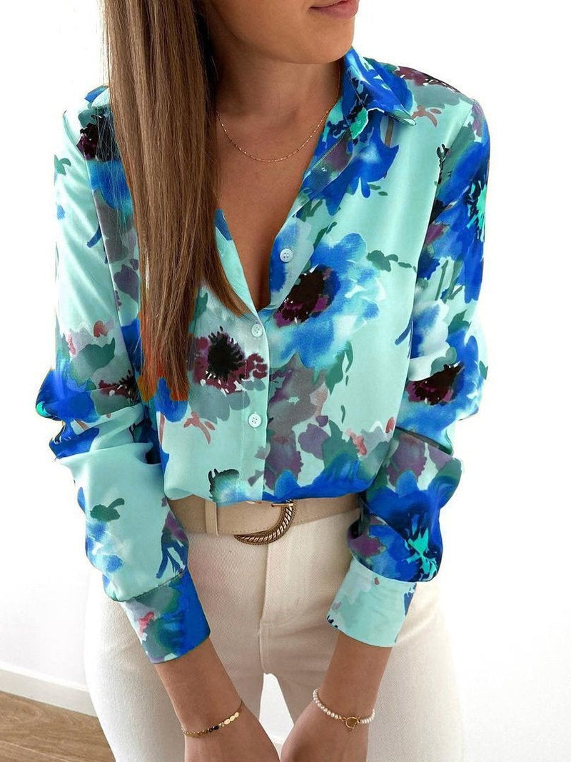 Women's Blouses Ink Flower Lapel Long Sleeve Blouse - Blouses - INS | Online Fashion Free Shipping Clothing, Dresses, Tops, Shoes - 20-30 - 26/09/2021 - BLO2109261344