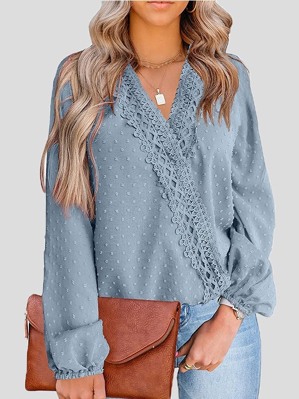 Women's Blouses Jacquard Lace V-Neck Long Sleeve Blouse - Blouses - Instastyled | Online Fashion Free Shipping Clothing, Dresses, Tops, Shoes - 22/12/2021 - 30-40 - BLO2112221496