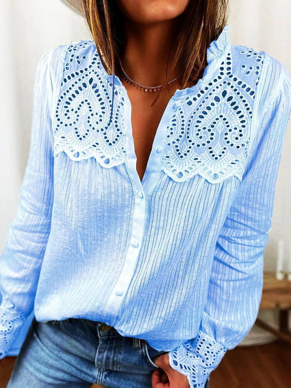 Women's Blouses Lace Stitching Button Long Sleeve Blouse - Blouses - INS | Online Fashion Free Shipping Clothing, Dresses, Tops, Shoes - 20-30 - 26/09/2021 - BLO2109261349