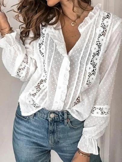 Women's Blouses Lace Stitching Long Sleeve Temperament Blouses