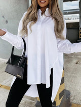 Women's Blouses Lapel Button Irregular Long Sleeves Blouse - Blouses - INS | Online Fashion Free Shipping Clothing, Dresses, Tops, Shoes - 05/11/2021 - 20-30 - BLO2111051414