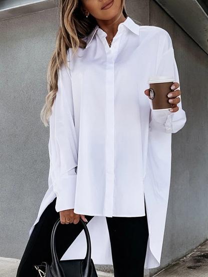 Women's Blouses Lapel Button Irregular Long Sleeves Blouse - Blouses - INS | Online Fashion Free Shipping Clothing, Dresses, Tops, Shoes - 05/11/2021 - 20-30 - BLO2111051414