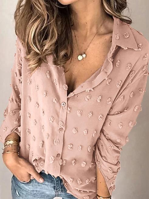 Women's Blouses Lapel Jacquard Dot Long Sleeve Blouse - Blouses - INS | Online Fashion Free Shipping Clothing, Dresses, Tops, Shoes - 20-30 - 26/09/2021 - BLO2109261346