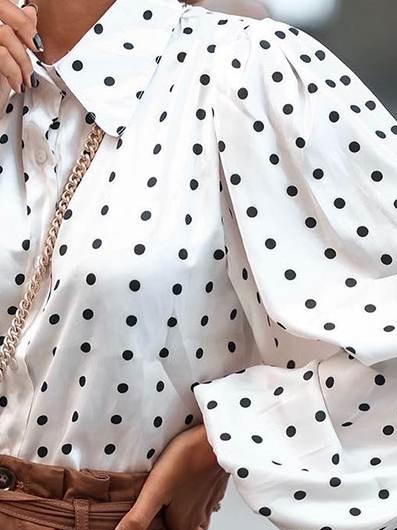 Women's Blouses Lapel Polka Dot Lantern Long Sleeve Blouse - Blouses - INS | Online Fashion Free Shipping Clothing, Dresses, Tops, Shoes - 11/11/2021 - 20-30 - BLO2111111424