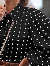 Women's Blouses Lapel Polka Dot Lantern Long Sleeve Blouse - Blouses - INS | Online Fashion Free Shipping Clothing, Dresses, Tops, Shoes - 11/11/2021 - 20-30 - BLO2111111424