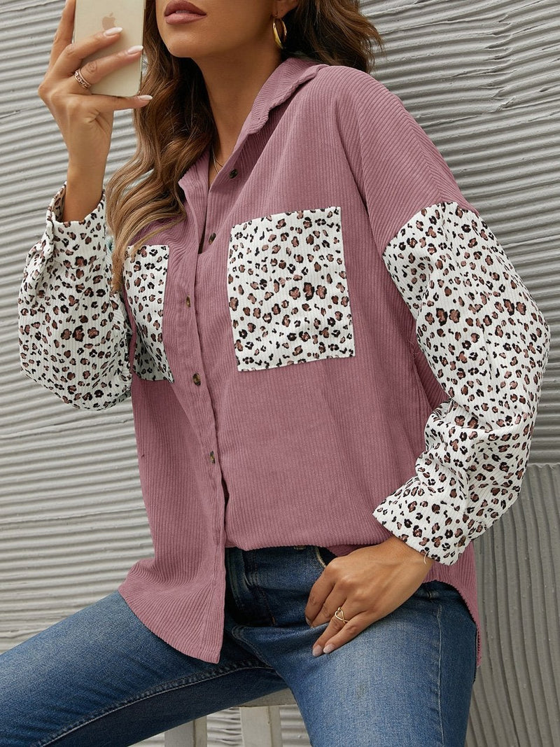 Women's Blouses Lapel Stitching Leopard Print Pocket Long Sleeve Blouses - Blouses - INS | Online Fashion Free Shipping Clothing, Dresses, Tops, Shoes - 14/09/2021 - 30-40 - BLO2109141331