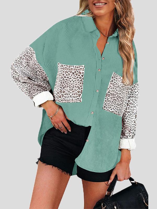 Women's Blouses Lapel Stitching Leopard Print Pocket Long Sleeve Blouses - Blouses - INS | Online Fashion Free Shipping Clothing, Dresses, Tops, Shoes - 14/09/2021 - 30-40 - BLO2109141331