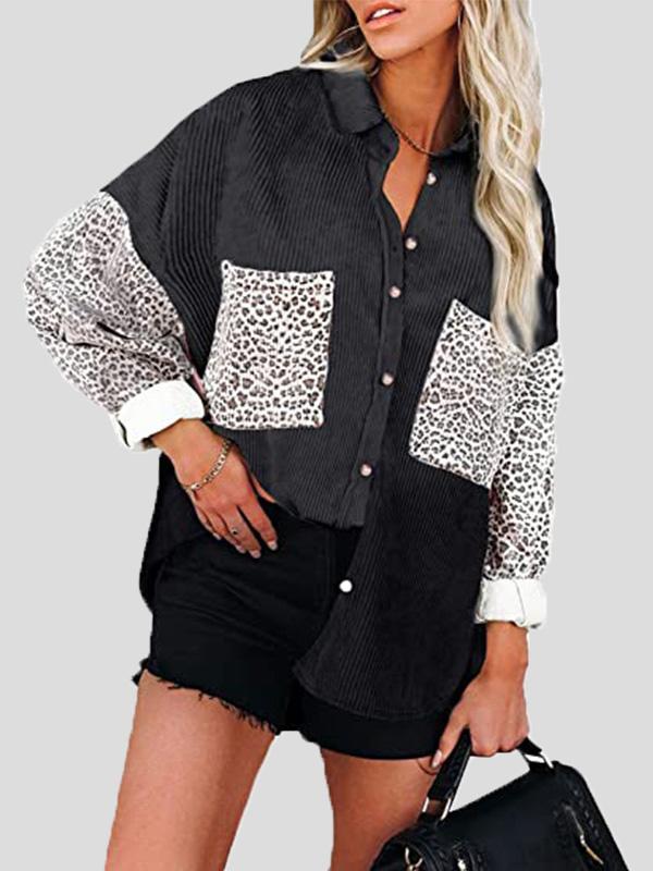 Women's Blouses Lapel Stitching Leopard Print Pocket Long Sleeve Blouses - Blouses - INS | Online Fashion Free Shipping Clothing, Dresses, Tops, Shoes - 14/09/2021 - 30-40 - BLO2109141331