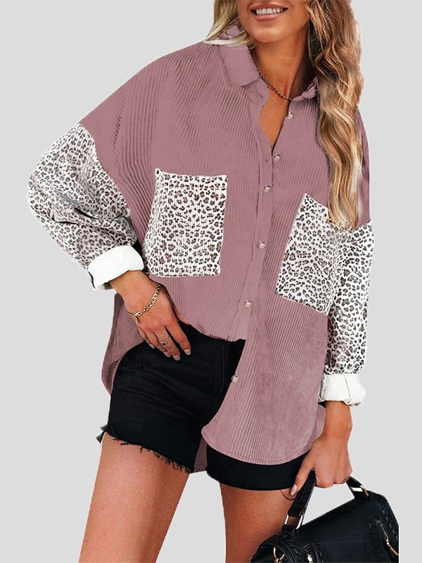 Women's Blouses Lapel Stitching Leopard Print Pocket Long Sleeve Blouses - Blouses - INS | Online Fashion Free Shipping Clothing, Dresses, Tops, Shoes - 14/09/2021 - 30-40 - BLO2109141331