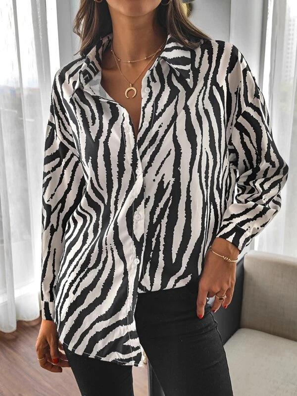 Women's Blouses Lapel Zebra Print Button Long Sleeve Blouse - Blouses - INS | Online Fashion Free Shipping Clothing, Dresses, Tops, Shoes - 17/11/2021 - 20-30 - BLO2111171437