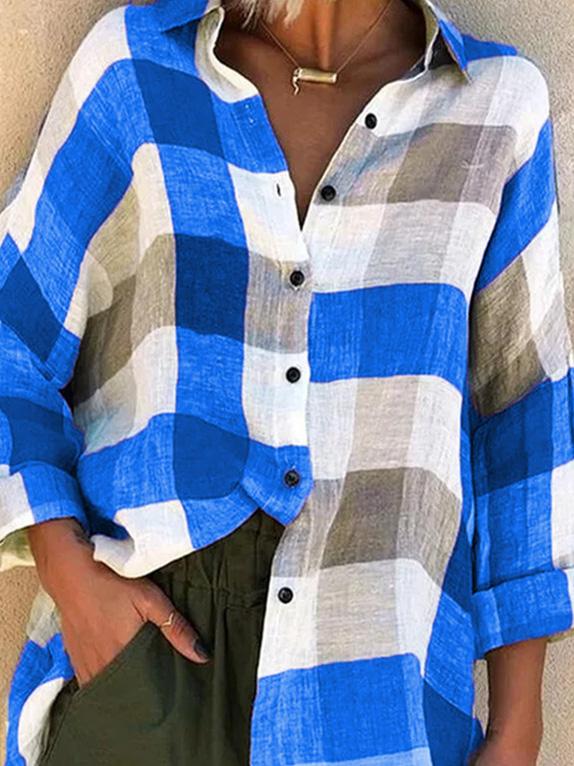 Women's Blouses Loose Check Print Button Long Sleeve Blouses - Blouses - INS | Online Fashion Free Shipping Clothing, Dresses, Tops, Shoes - 20-30 - 26/09/2021 - BLO2109261342