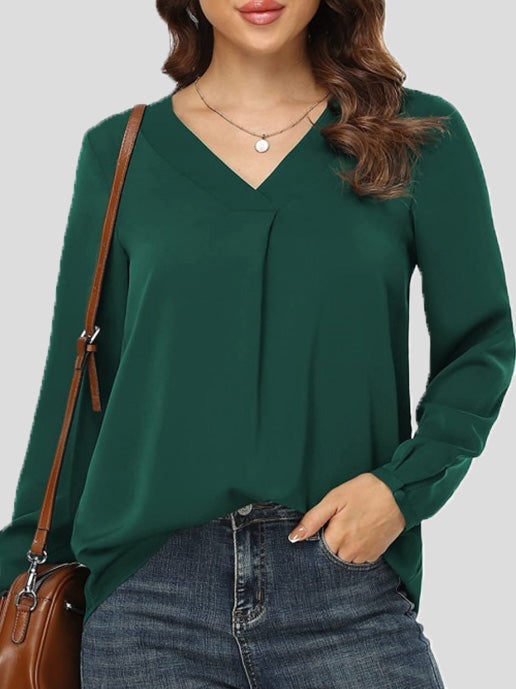 Women's Blouses Loose Solid V-Neck Long Sleeve Blouse - Blouses - Instastyled | Online Fashion Free Shipping Clothing, Dresses, Tops, Shoes - 20-30 - 31/12/2021 - BLO2112311520