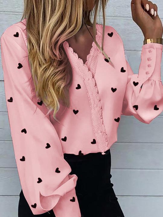 Women's Blouses Love Print Lantern Long Sleeve Blouses - Blouses - INS | Online Fashion Free Shipping Clothing, Dresses, Tops, Shoes - 24/08/2021 - 30-40 - BLO2108251313