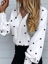 Women's Blouses Love Print Lantern Long Sleeve Blouses - Blouses - INS | Online Fashion Free Shipping Clothing, Dresses, Tops, Shoes - 24/08/2021 - 30-40 - BLO2108251313