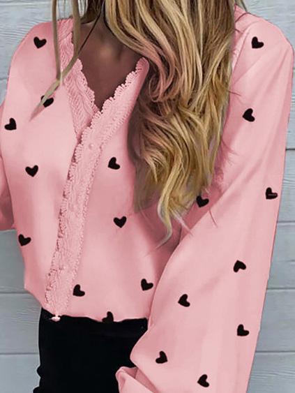 Women's Blouses Love Print Lantern Long Sleeve Blouses - Blouses - INS | Online Fashion Free Shipping Clothing, Dresses, Tops, Shoes - 24/08/2021 - 30-40 - BLO2108251313