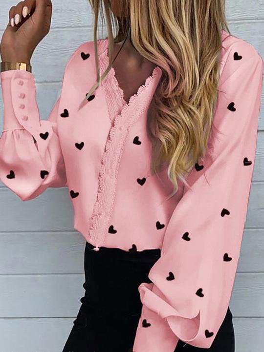 Women's Blouses Love Print Lantern Long Sleeve Blouses - Blouses - INS | Online Fashion Free Shipping Clothing, Dresses, Tops, Shoes - 24/08/2021 - 30-40 - BLO2108251313