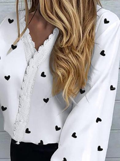 Women's Blouses Love Print Lantern Long Sleeve Blouses - Blouses - INS | Online Fashion Free Shipping Clothing, Dresses, Tops, Shoes - 24/08/2021 - 30-40 - BLO2108251313