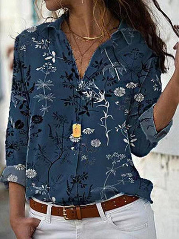 Women's Blouses Plant Print Lapel Long Sleeve Blouse - Blouses - INS | Online Fashion Free Shipping Clothing, Dresses, Tops, Shoes - 24/11/2021 - BLO2111241455 - Blouses