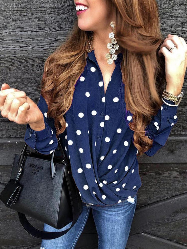 Women's Blouses Polka Dot Button Long Sleeve Blouse - Blouses - INS | Online Fashion Free Shipping Clothing, Dresses, Tops, Shoes - 08/10/2021 - 20-30 - BLO2110081364