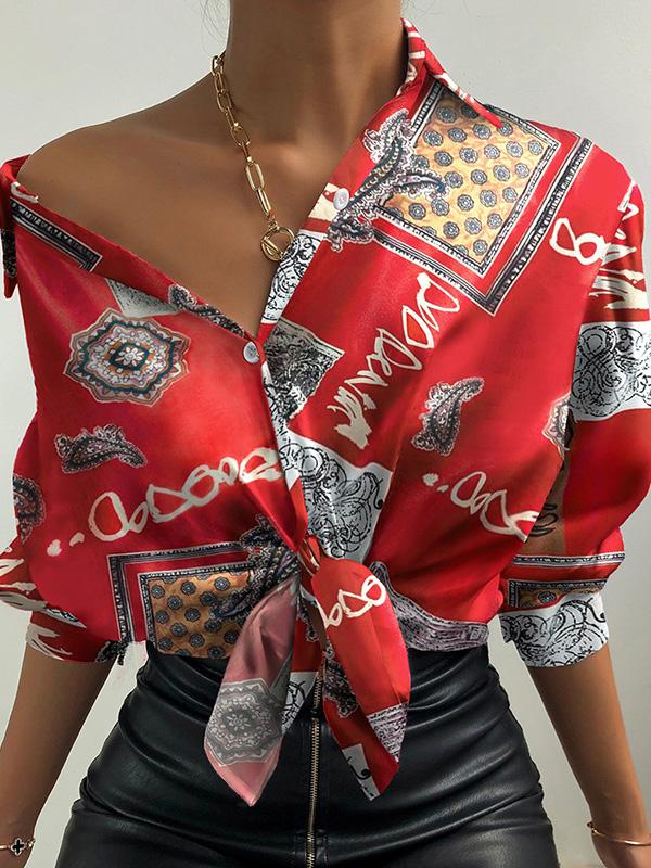 Women's Blouses Printed Button Lantern Sleeves Blouses - Blouses - INS | Online Fashion Free Shipping Clothing, Dresses, Tops, Shoes - 20-30 - 24/08/2021 - BLO2108251321