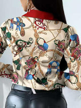 Women's Blouses Printed Contrasting Long Sleeve Slim Blouses - Blouses - INS | Online Fashion Free Shipping Clothing, Dresses, Tops, Shoes - 20-30 - 26/09/2021 - BLO2109261343