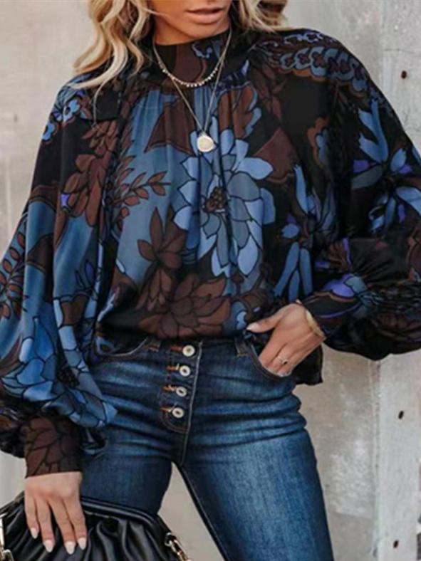 Women's Blouses Retro Floral Hedging Lantern Long Sleeve Blouse - Blouses - INS | Online Fashion Free Shipping Clothing, Dresses, Tops, Shoes - 22/11/2021 - 30-40 - BLO2111221449