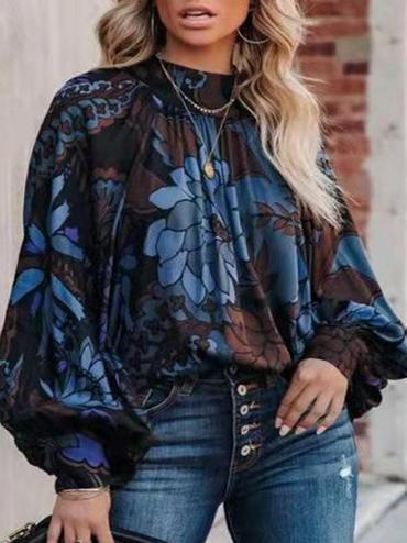 Women's Blouses Retro Floral Hedging Lantern Long Sleeve Blouse - Blouses - INS | Online Fashion Free Shipping Clothing, Dresses, Tops, Shoes - 22/11/2021 - 30-40 - BLO2111221449