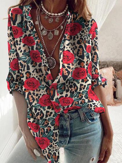 Women's Blouses Rose Flower Long Sleeve Stand Collar Blouse - Blouses - INS | Online Fashion Free Shipping Clothing, Dresses, Tops, Shoes - 20-30 - 26/09/2021 - BLO2109261354