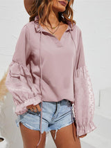 Women's Blouses Solid V-Neck Jacquard Long Sleeve Blouse - Blouses - INS | Online Fashion Free Shipping Clothing, Dresses, Tops, Shoes - 06/11/2021 - 20-30 - BLO2111061416