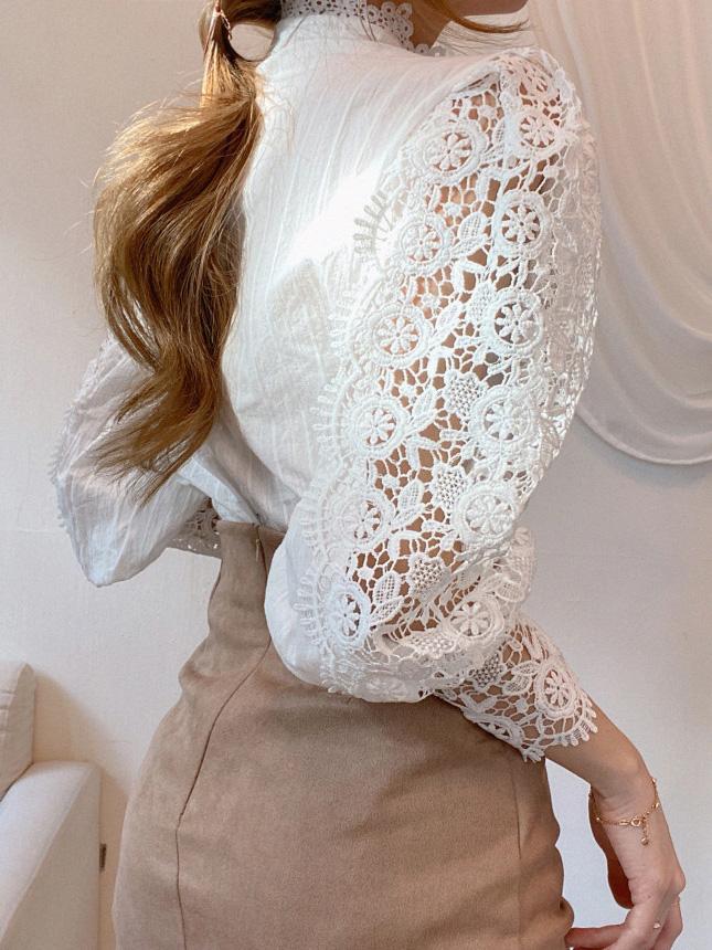 Women's Blouses Stand Collar Hollow Lace Pearl Button Blouses - Blouses - INS | Online Fashion Free Shipping Clothing, Dresses, Tops, Shoes - 24/08/2021 - 30-40 - BLO2108251320