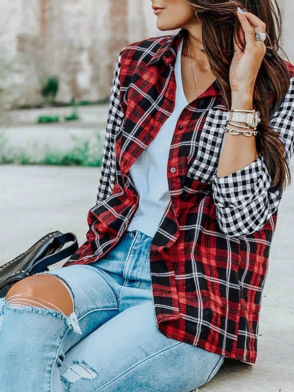 Women's Blouses Stand Collar Plaid Pocket Long Sleeve Blouse - Blouses - Instastyled | Online Fashion Free Shipping Clothing, Dresses, Tops, Shoes - 23/12/2021 - 30-40 - BLO2112231500